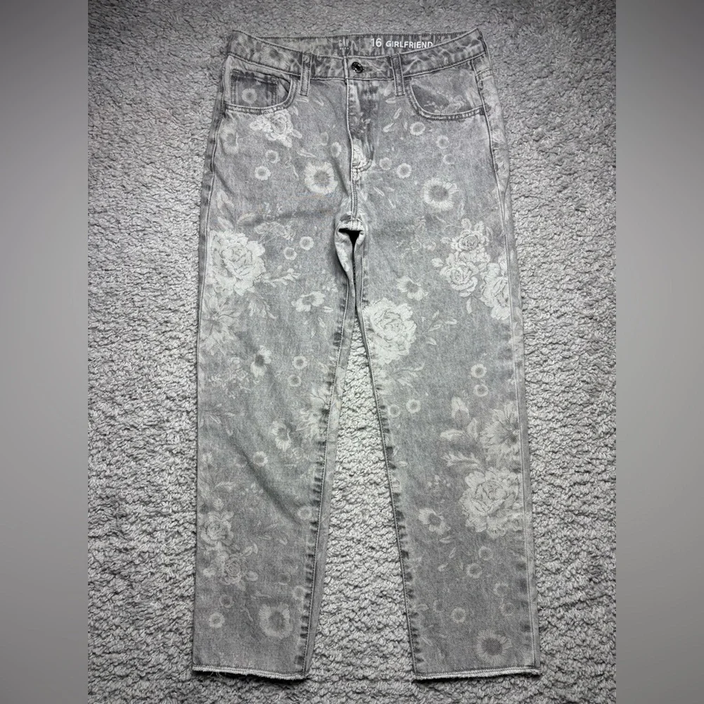 Gap Jeans Girls 16 Girlfriend Floral Print Adjustable Waist Mid Rise Girly BOHO
